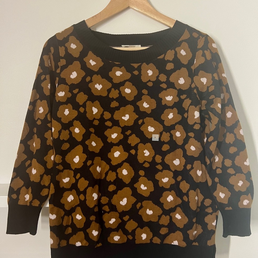 LOFT Black and Brown Crew Neck Sweater with Retro Pattern